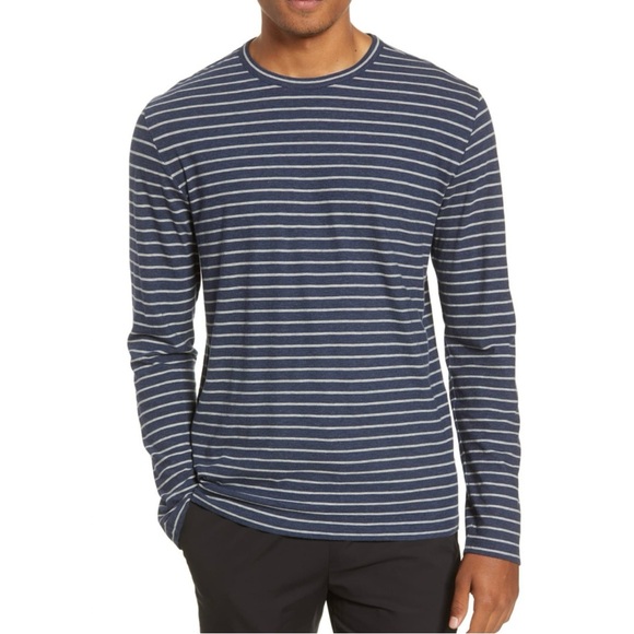 Vince Pima Cotton Striped Tee Navy White Long Sleeve Shirt Men’s XXL Peru - Picture 1 of 15